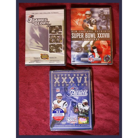 3 New England Patriot DVDs - Super Bowls XXXVIII, XXXVI & 3 Games to Glory - new - Picture 1 of 1